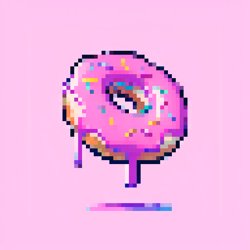big doughnut in center of a frame, with vibrant colored icing dripping down, sprinkles on top, white background