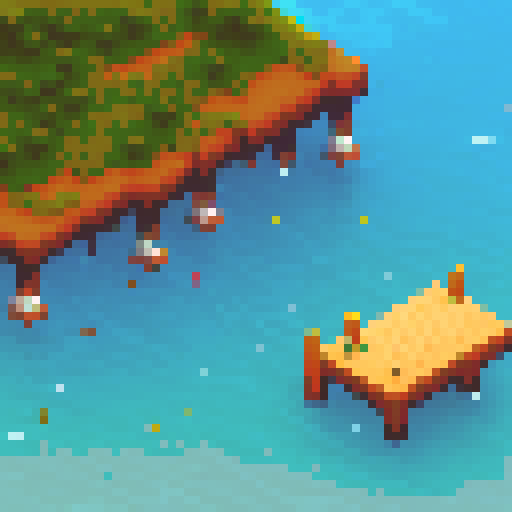 raft spritesheet, pixel art, top-down view, water rippling in the background, wooden planks forming the floor