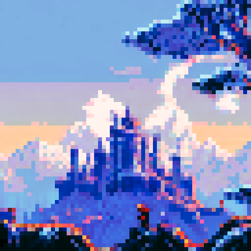 Silhouette of a vigilant figure, frozen wildlife, ringed city in the distance, sRGB pixel art, icy background, teeming landscape