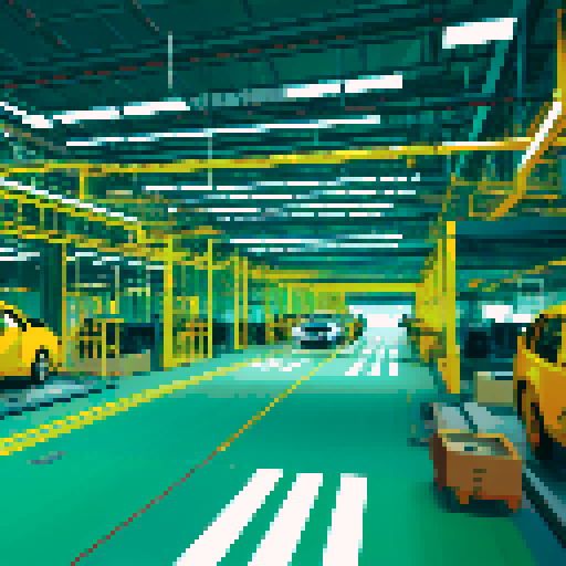 Car manufacturing plant from the inside, production tape, tools, machine frame