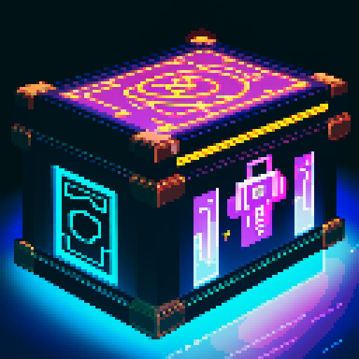 lootbox, outerspace, the heavens, glowing celestial treasure chest, sei network symbol, pixel art, sRGB