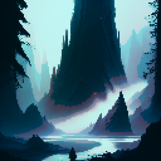 dark, mist-covered trees looming over a murky, winding river, with moss-covered rocks and twisted roots, all set in a fantasy RPG world