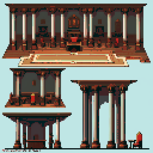 royal council, columns, building, inside, block, wood, discussion table, table, wooden interior, council room