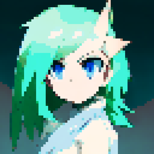 A green haired anime girl with blue eyes