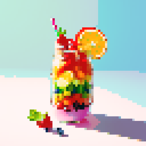 rainbow drink in mason jar with fruits, white background