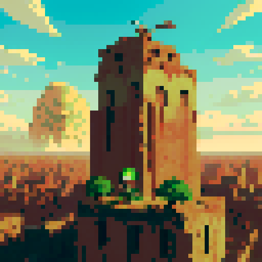 Attack on titan, towering titans with menacing expressions, crumbling cityscape, intense battles in pixel art style, vibrant colors of sRGB palette, soldiers soaring through the air with omni-directional mobility gear, survey corps emblem shining brightly, Eren Yeager's determined face, colossal titan emerging from the smoke, epic clashes between humans and giants