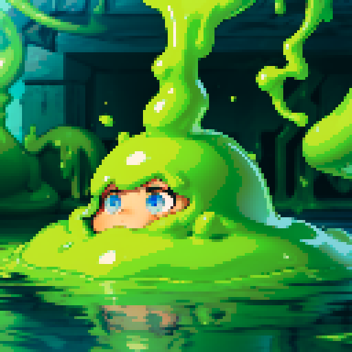 hero sinking into slime, feet stuck in slime