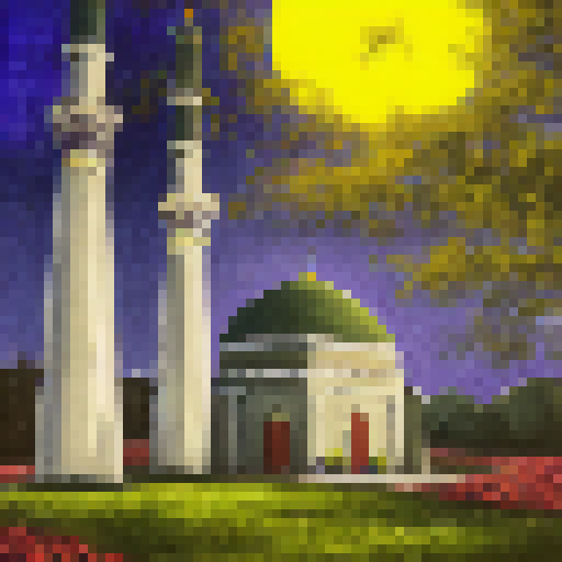 picture of a mosque with a moon in the background