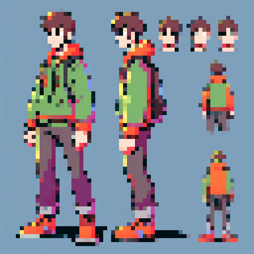 Concept drawing, male character, realistic, 16 colors, adventure, full body, game art