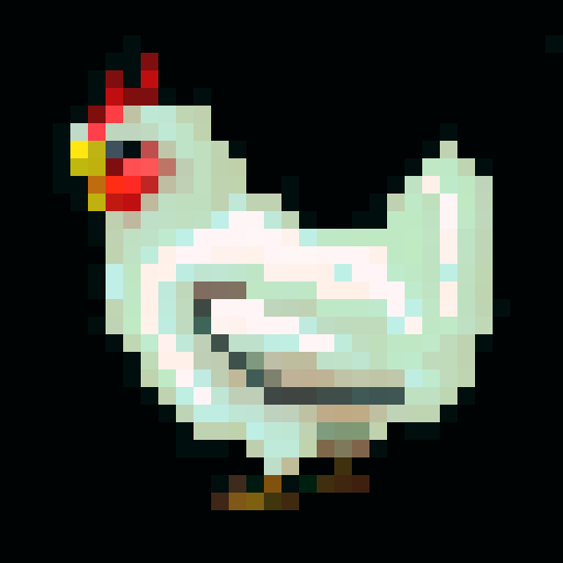 chicken, game icon, 32x32 pixel art, sRGB, skill art, close up, portrait, vibrant feathers, determined eyes, detailed beak, textured comb and wattle