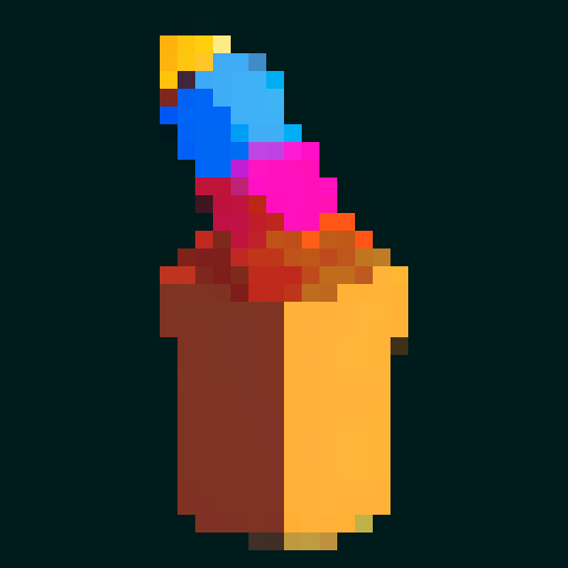 brown Paintbrush with colorful paint at the tip, bold black outline, smooth and crisp edges, minimalistic design, 32x32 pixel art, sRGB color space