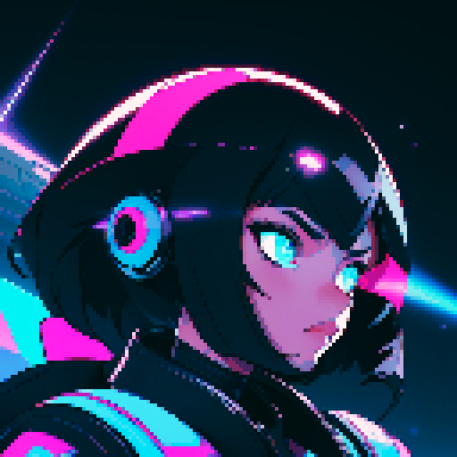 spaceship, futuristic, sleek, metallic, floating, inky black background, vibrant neon lights, retro-futuristic, angular, pixelated, glowing engine, starry sky, low-poly, geometric shapes, 8-bit, vibrant color palette, glowing cockpit windows, exhaust trails, cosmic, otherworldly