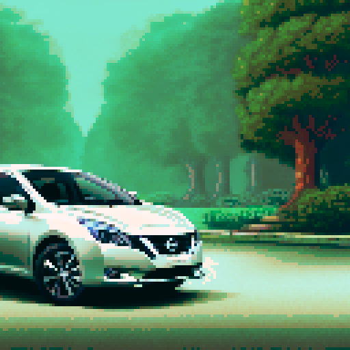 Photorealistic whole Nissan Sylphy, three-quarter view, right front wheel, clean background, sRGB colors, pixel art style
