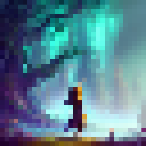 A mystical druid, surrounded by glowing mushrooms and a wispy fog, stands atop a tree stump in a dense forest, communing with a majestic deer spirit.