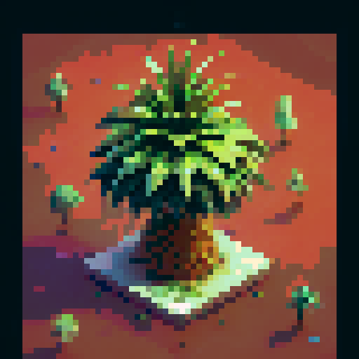 Giant Pineapple tree. Isometric view, set at night. With little baby pineapple saplings around.