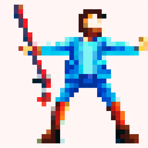  2d character with a sword pixel art from the side holding the sword with both hands