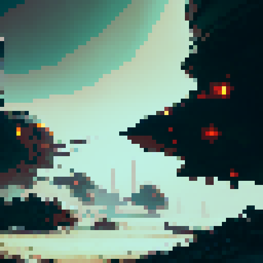 Rusty robot, like a can of tuna, with glowing red eyes and sharp, angular limbs, standing tall in a post-apocalyptic wasteland, surrounded by twisted metal and scraps of machinery.