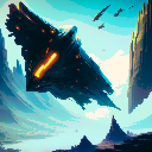 pixelated superman soaring through a vibrant, pixelated fantasy RPG world, with majestic mountains, towering castles, and mystical creatures