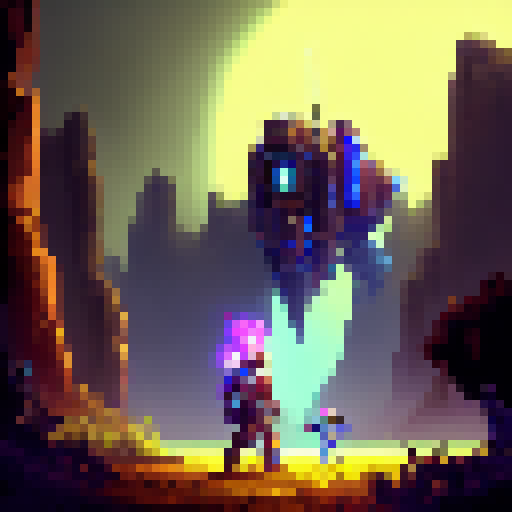 "Pixelated knight equipped with sword and shield navigates through a retro-styled metroidvania game, battling mythical creatures and exploring mysterious dungeons in a fantastical RPG world."