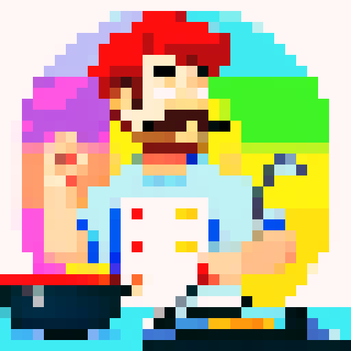 cooking chef with moustache, frying pan in hand, pixel art, vibrant sRGB colors
