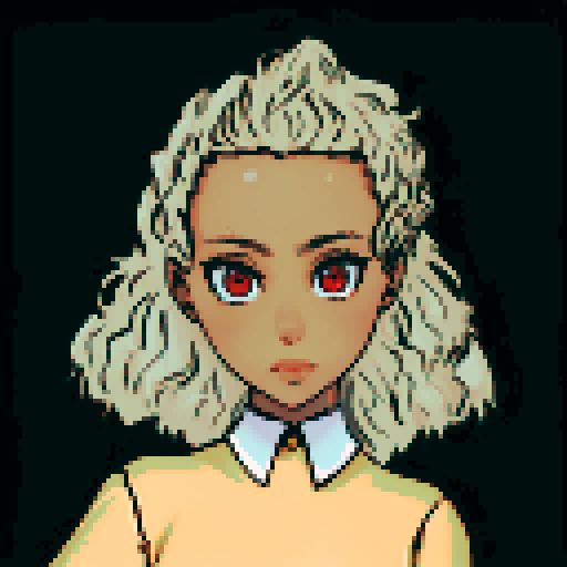 teenage black girl with light brown hair and red eyes