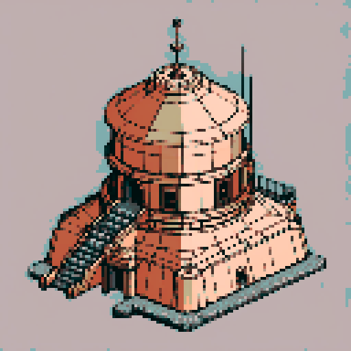 I want a copper structure reminiscent of the base of a gun turret, seen from a head on two dimensional perspective. The design should be relatively simple. I also want this object usable as an asset in a videogame, meaning only one object per image, outlined with a strong black stroke, on a solid-color background.