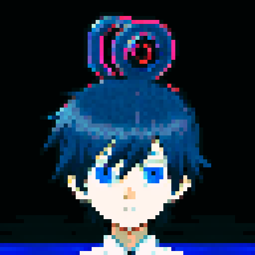 omori style. boy with long and white hair blue eyes 