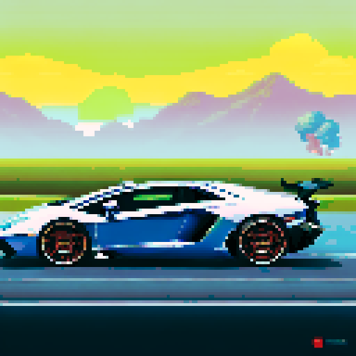 Photorealistic, centered Lamborghini Aventador in a three quarter view, right wheel in front, clean background, pixel art style with sRGB colors