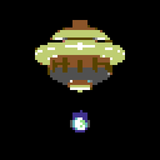 wide, silver flying saucer, with small yellow glowing lights, viewed from below at an angle