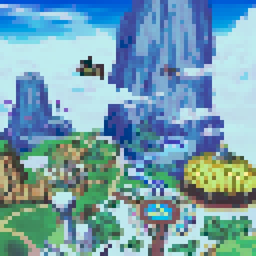 Goku charging his Kamehameha under a starry night sky, surrounded by vibrant, neon-colored energy streaks, against a backdrop of pixelated mountains and a glowing, pixel art moon