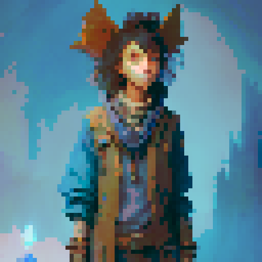 Ragged tunic, dirt-stained hands, and a wooden pitchfork in hand, the young medieval peasant stands in awe of the towering castle, surrounded by lush greenery and a mystical aura