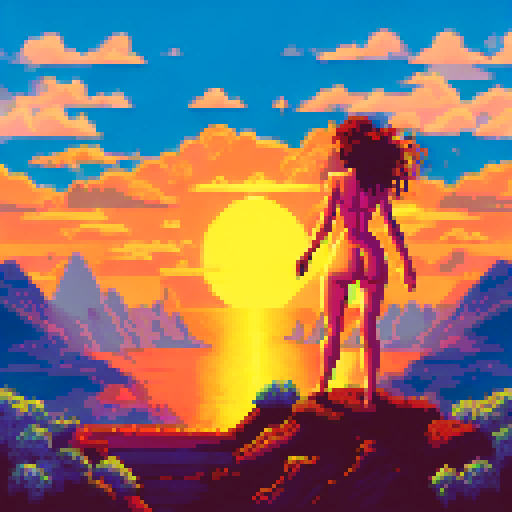 nudes, naked girls, sexy body, big boobs, sRGB, pixel art, background, landscape