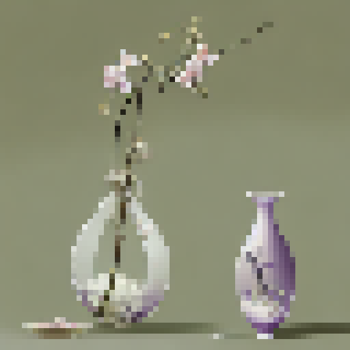 Ukiyo-e, orchid plants, vase in transparent vase holder, one inside the other, generative