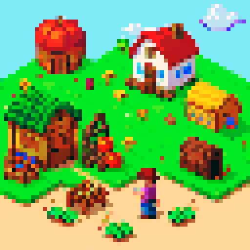 farming game main character, pixel art, left-facing sprite, reminiscent of stardew valley and harvest Moon