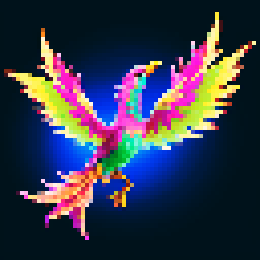 terraria wings, vibrant colors, pixelated feathers, translucent glow, graceful flight, intricate details, shimmering scales, fantastical creatures, pixel art, sRGB, from pink to gold