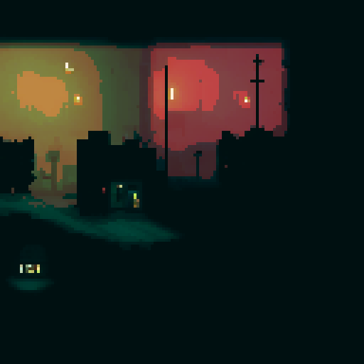 Create a tilesheet for an abandoned factory overrun by virus-infected animatronics that exterminated its human occupants. Depict decay, danger, and chaos with broken machinery, flickering lights, and remnants of the virus. Include damaged crates, shattered windows, ominous shadows, and viral traces. Use dark, desaturated tones for a foreboding atmosphere.