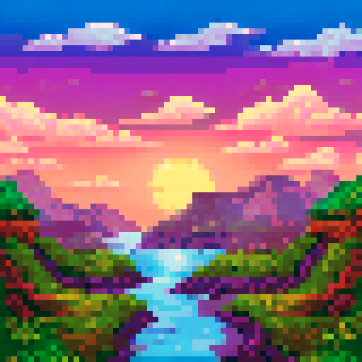 purple sky, gold, green, metalic blue