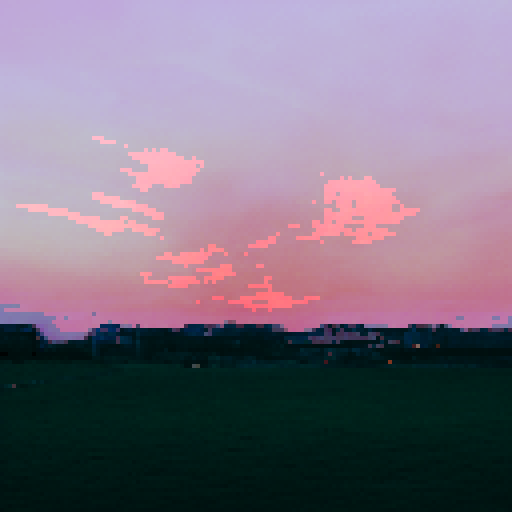 sunset, red and purple hues, street lights, playground, empty, liminal space, fields