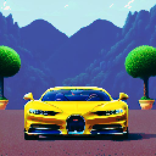 Photorealistic, centered Bugatti Chiron in a three quarter view, right wheel in front, clean background, pixel art style with sRGB colors
