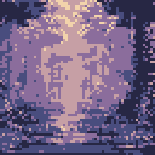 lush green leaves, towering trunk, sunlight filtering through branches, vibrant colors, detailed texture, serene atmosphere, pixelated landscape, sRGB color space, pixel art style