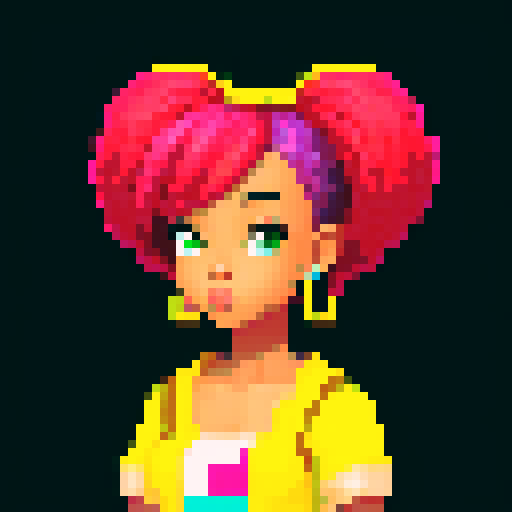 portrait, sprite art, eccentric young woman, african american, hip