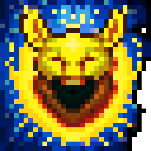 Summon Animal Spell Game Icon, vibrant colors, pixelated, expressive eyes, fierce expression, magical aura, intricate details, stylized fur, dynamic pose, glowing runes, enchanting backdrop, fantastical creature, captivating composition, skillful brushwork, attention-grabbing design, whimsical charm, immersive art style