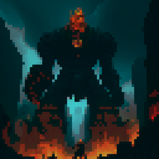 Giant, towering titans with grotesque features, crumbling walls, intense battles, brave soldiers, steampunk-inspired machinery, intense action, dark and moody atmosphere, dramatic lighting, pixelated art style, vibrant and saturated colors, sRGB color space