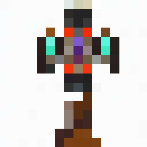 totem item with glowing eyes, intricate tribal patterns, and ornate feathers, exuding a mystical aura and magical energy, carved from wood with transparent background, pixel art portrait, perfect for a game icon at 16x16 resolution