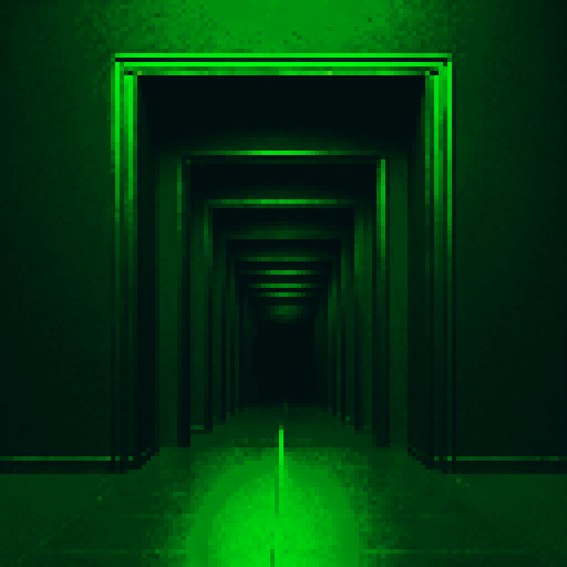 wide shot, open door, infinite doors, pixel art