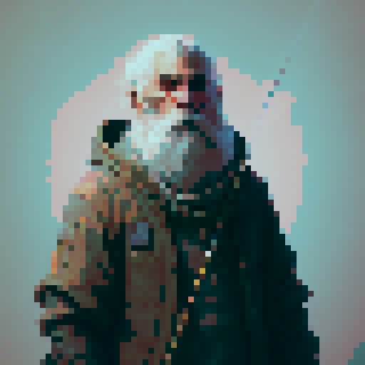 Fisherman grandpa portrait, weathered face, flowing white beard, holding a mystical fishing rod, in a fantasy RPG style