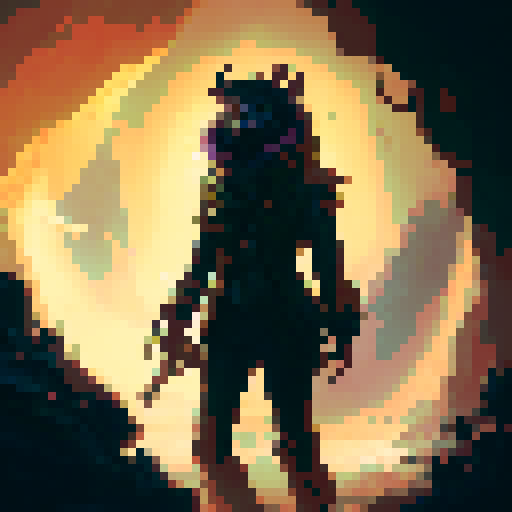 Fierce, weathered pirate captain with a patch over one eye, a bushy black beard, and a gold hoop earring glaring out from a background of stormy seas, headshot, portrait only, pixel art