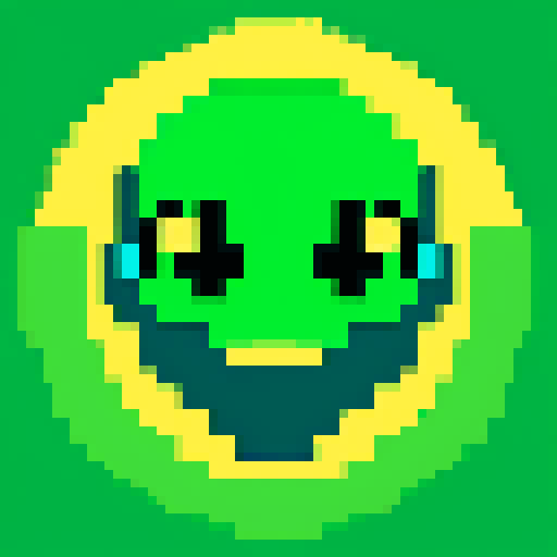 Pixel art of a flying head with one eye, green color, retro-style 16-bit, 24x24, simple design for a space survival game, floating alien head with a single glowing eye, no background, transparent edges