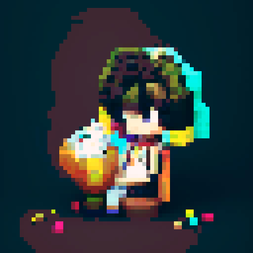 anime girl, sitting, atop gene bottle, pixel art, sRGB,