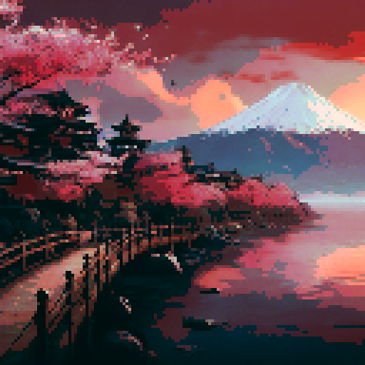 majestic surreal pixel art landscape